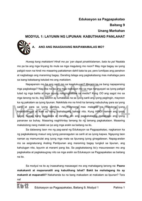 matiwasay na lipunan answer key|Edukasyon sa Pagpapakatao Grade 9 Learner's Material .